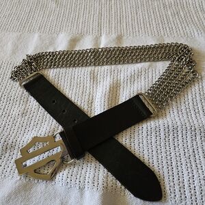 Black Leather and Silver Chain Men's Belt Bag Accessory